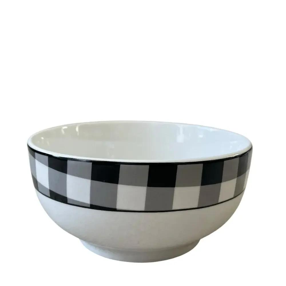 Godinger Black White Checkered Gingham Soup Cereal Bowl 5.5